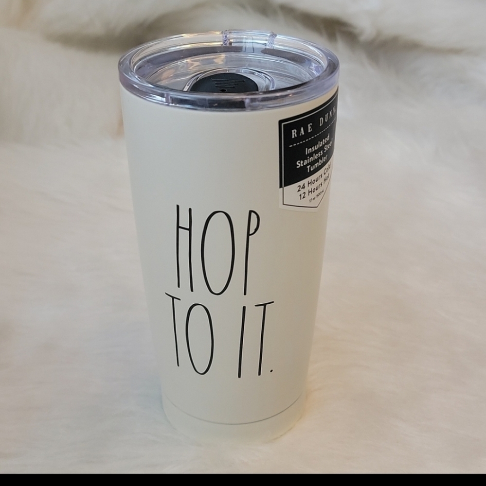 RAE DUNN NEW "Hop to It" Ivory Black Easter Farmhouse Insulated Travel Tumbler